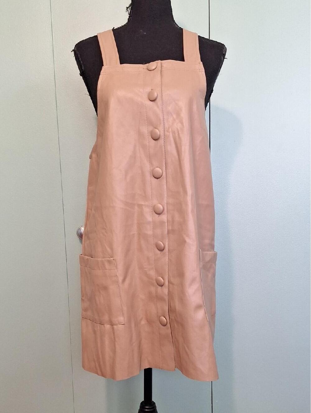 Nwt Fashion On Earth Tan Pleather Pocketed Dress Size Medium